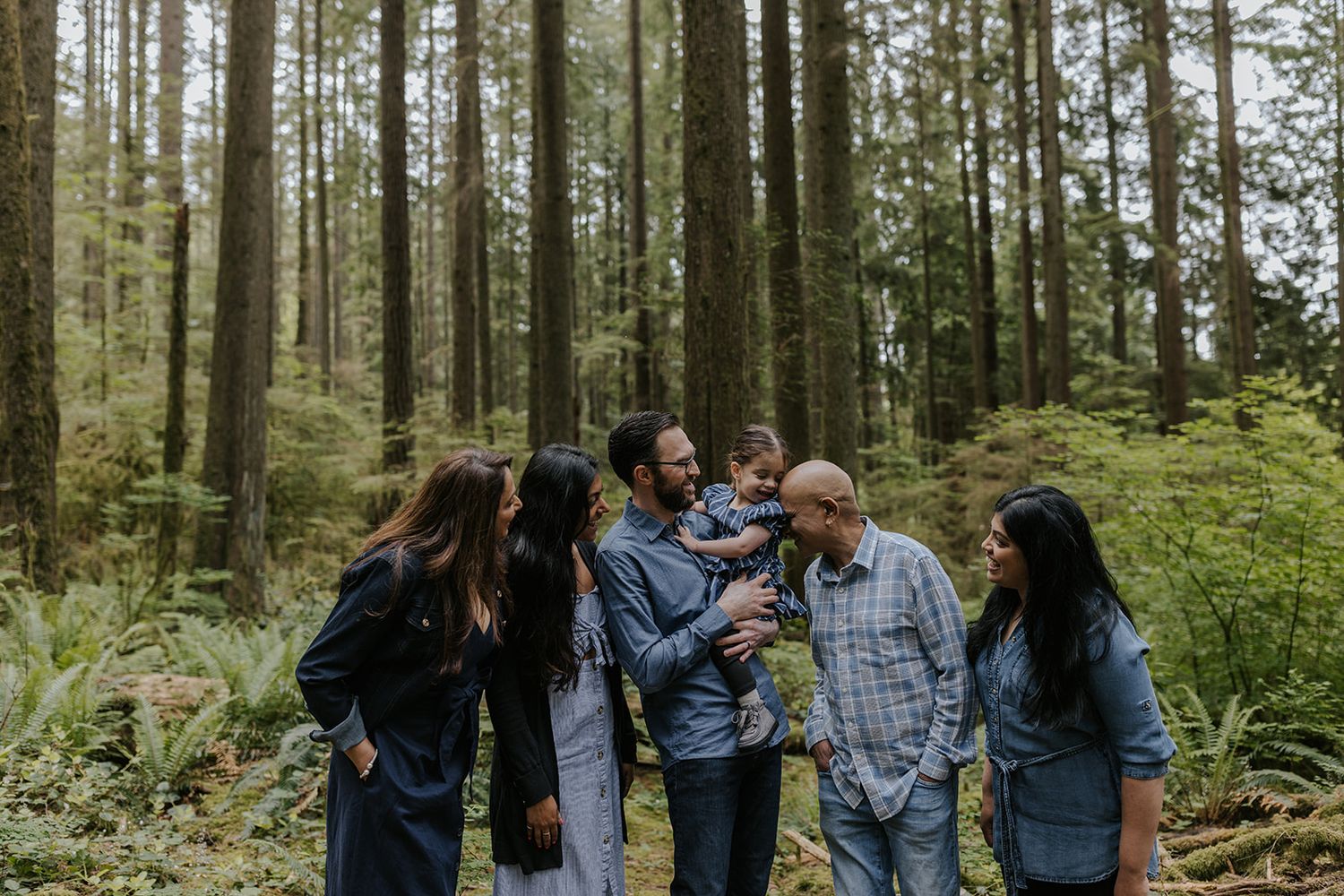 Group walking together through a lush forest setting.