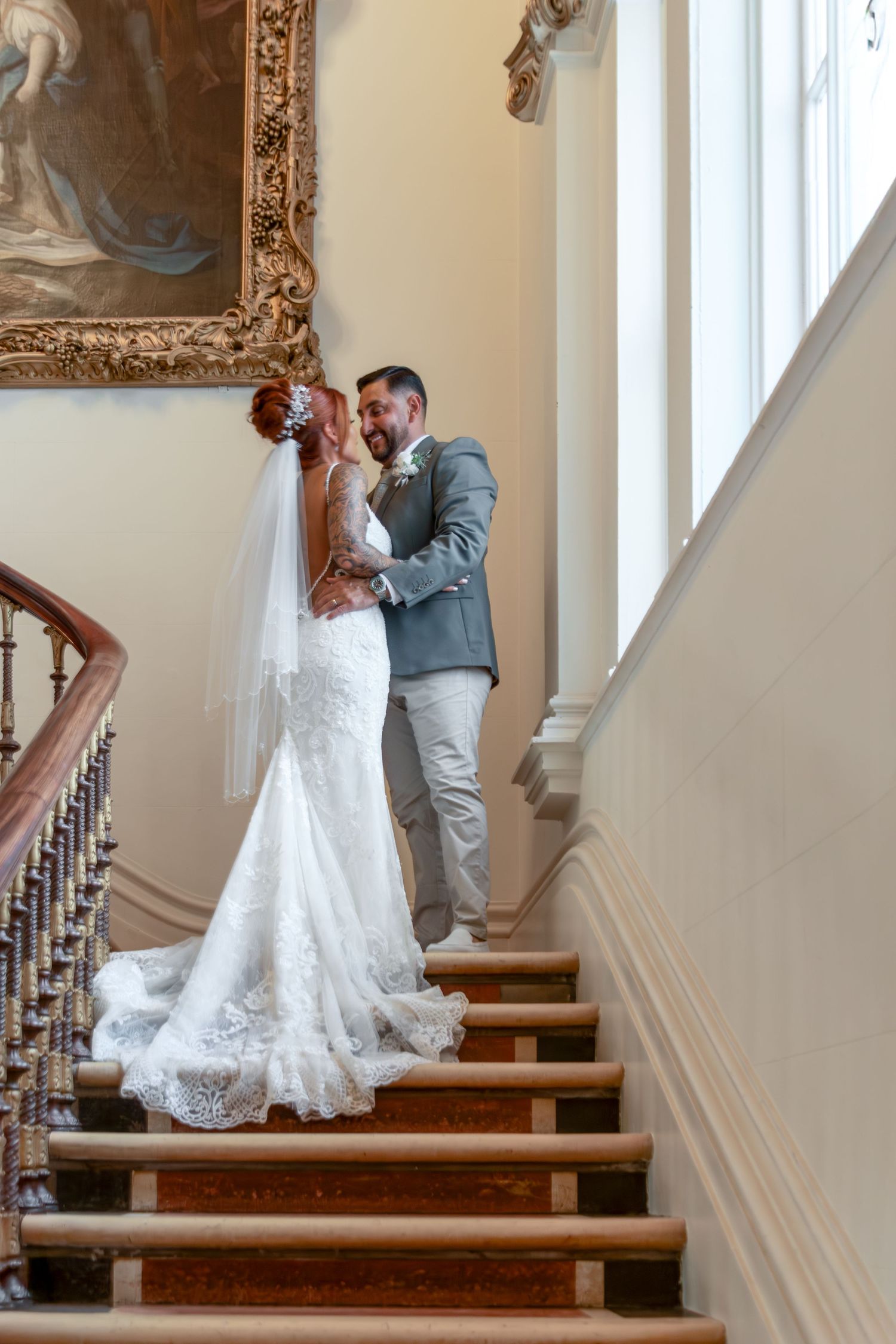 wedding photography cheshire kiss stairwell grand
