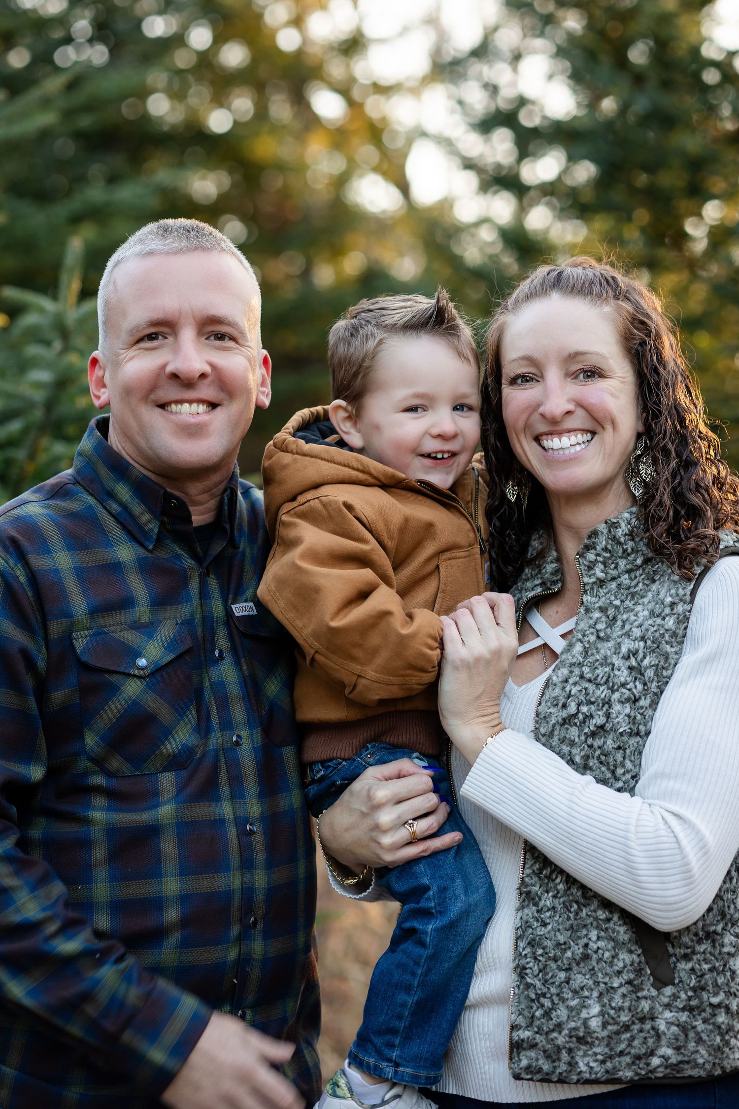 Candid family moments captured in series of outdoor portraits at sunset.