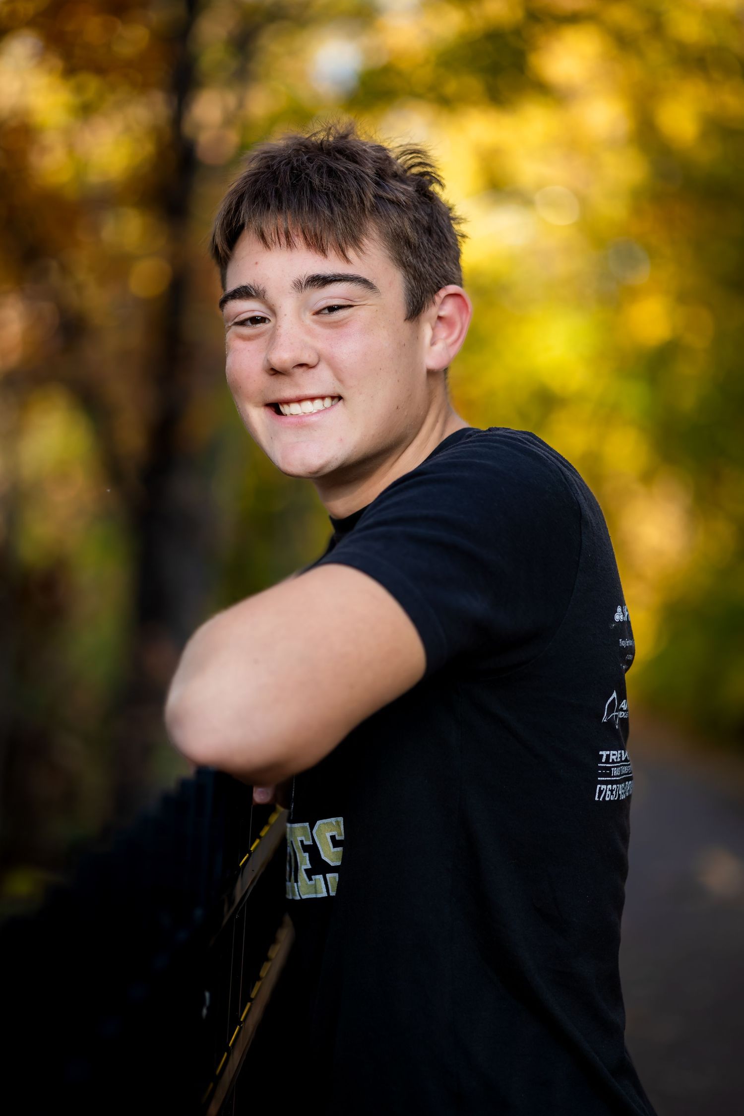 A series of candid outdoor portrait shots against a blurred autumn background with warm bokeh lighting effects.