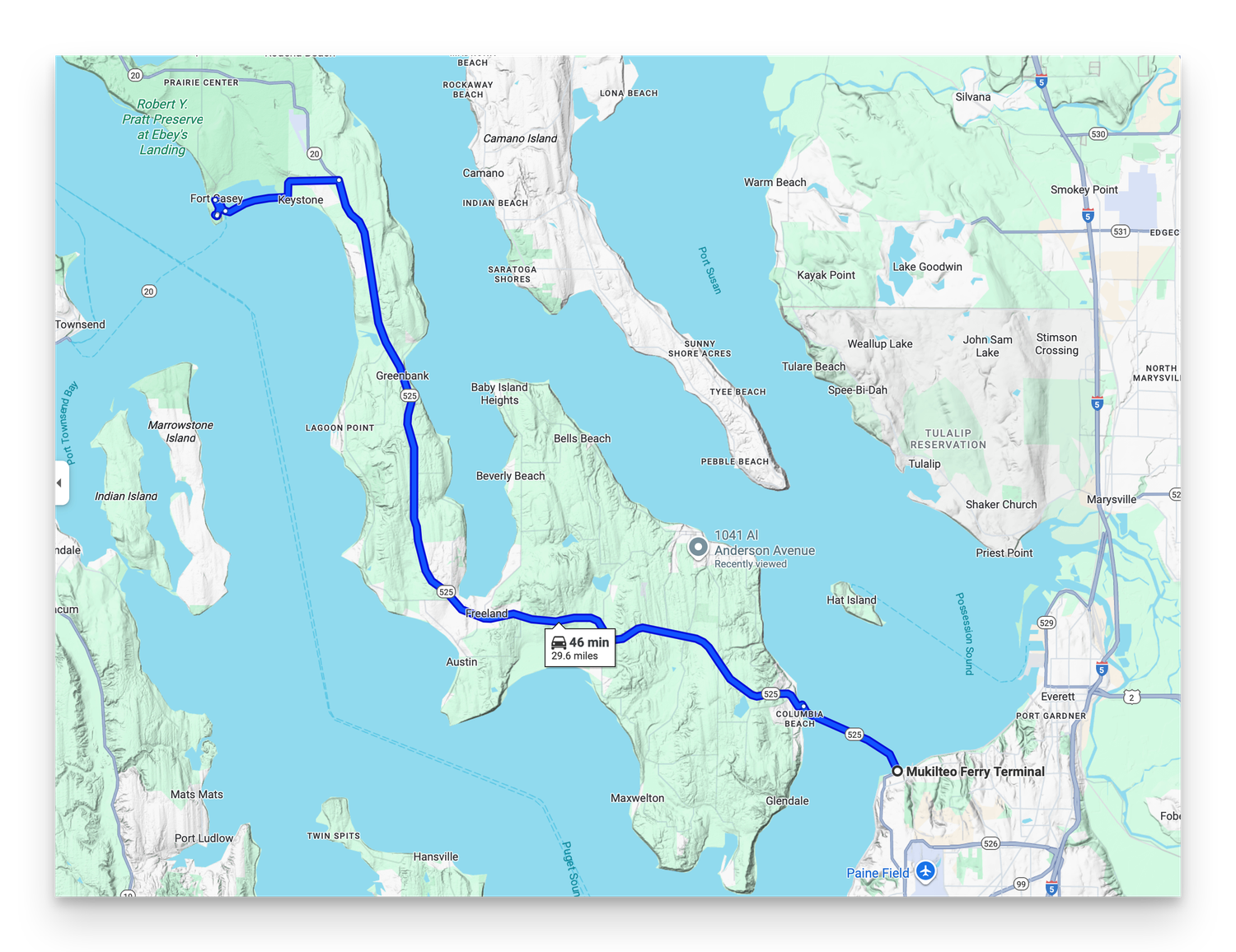 Navigation map showing blue water routes through island channels and coastal areas.