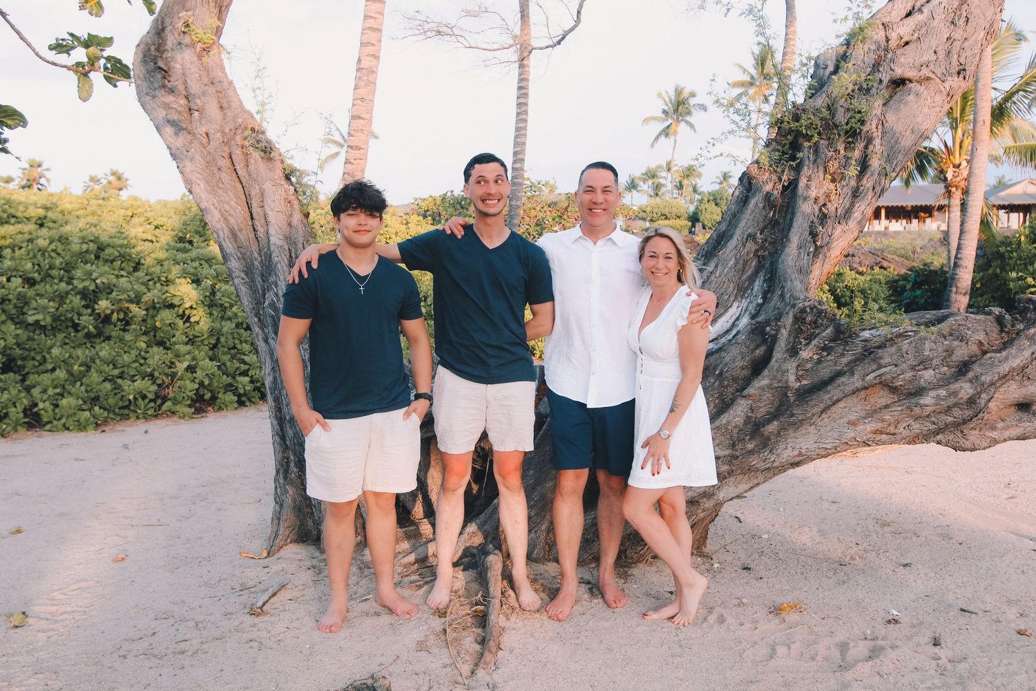 Kaikaua Point Beach Park sunset family of four session Big Island Hawaii photographer