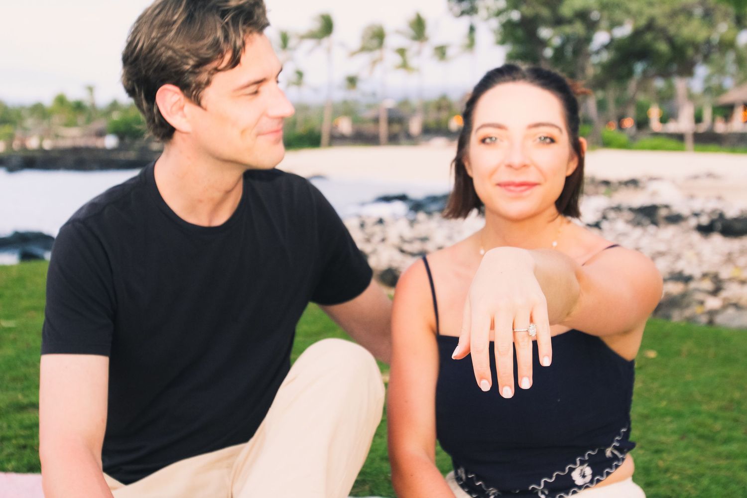 Engagement celebration on beach in Kona Hawaii after proposal