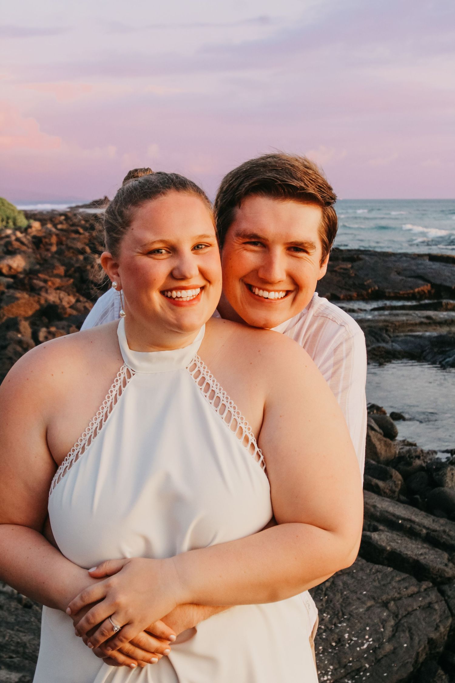 Sunset engagement proposal moment couple Big Island Hawaii photographer