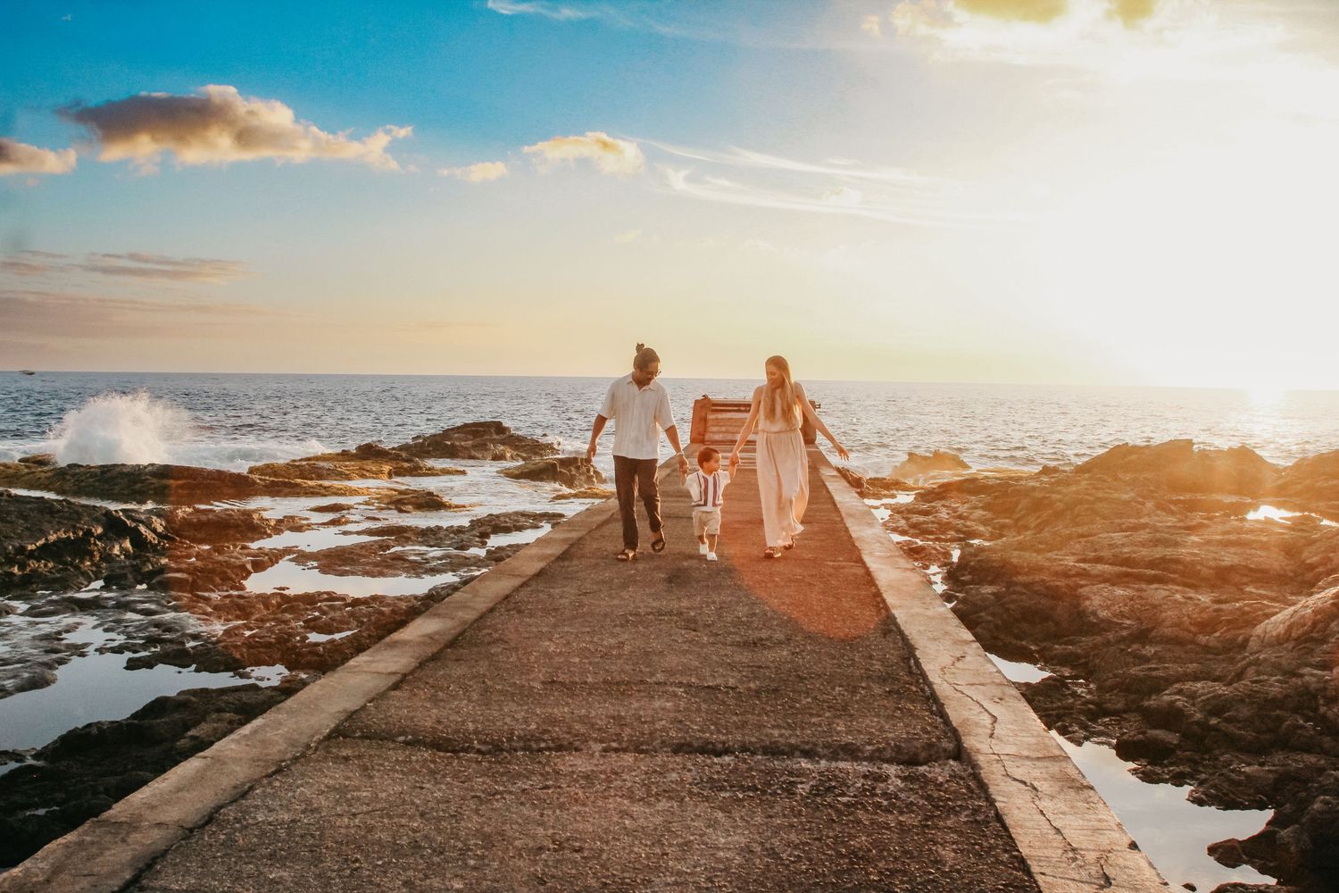 Sunset family beach session walking in Big Island Hawaii photographer