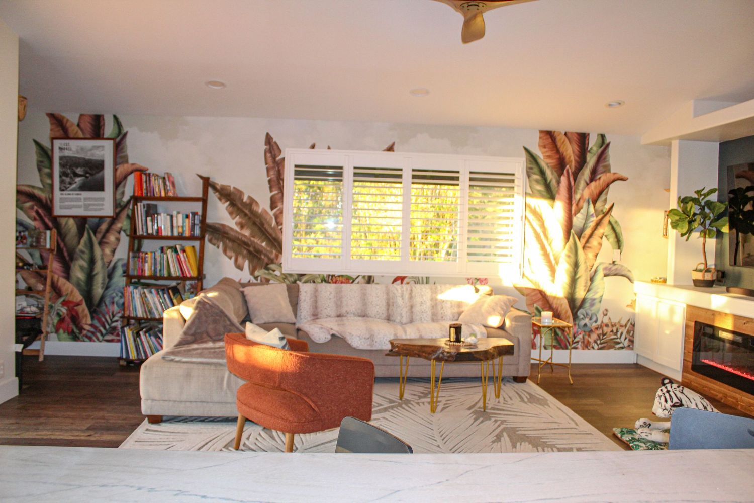 Bright open concept living room in Airbnb home on Big Island Hawaii