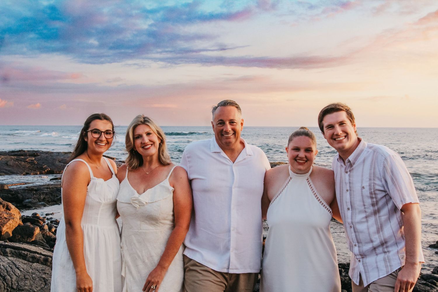 Family of five sunset beach session in Kona Hawaii