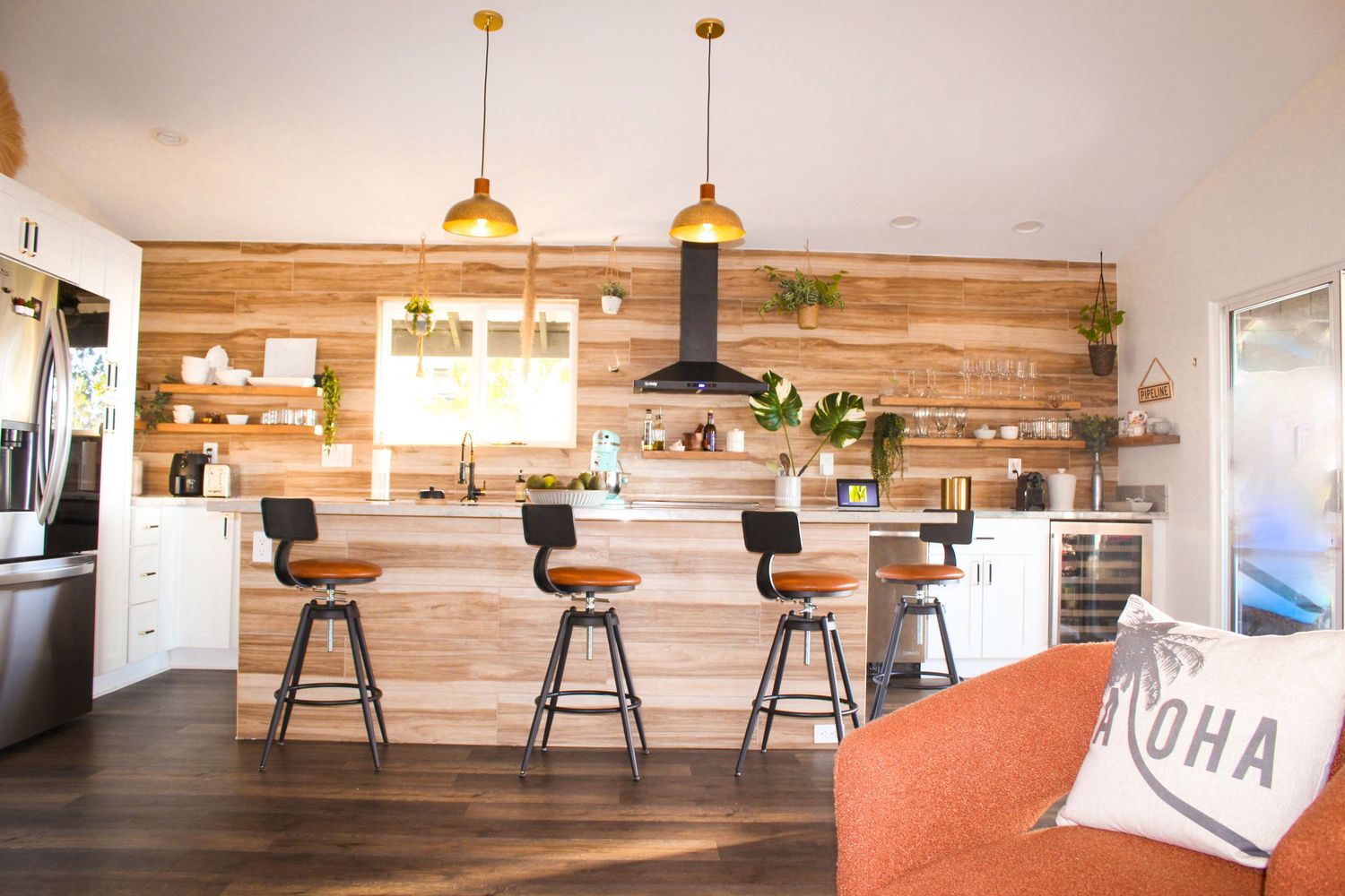 Bright open concept kitchen in Airbnb home on Big Island Hawaii