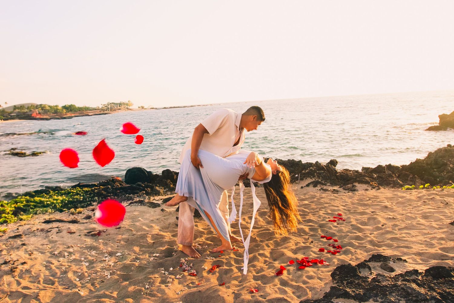 Styled picnic setup for engagement photos Big Island Hawaii