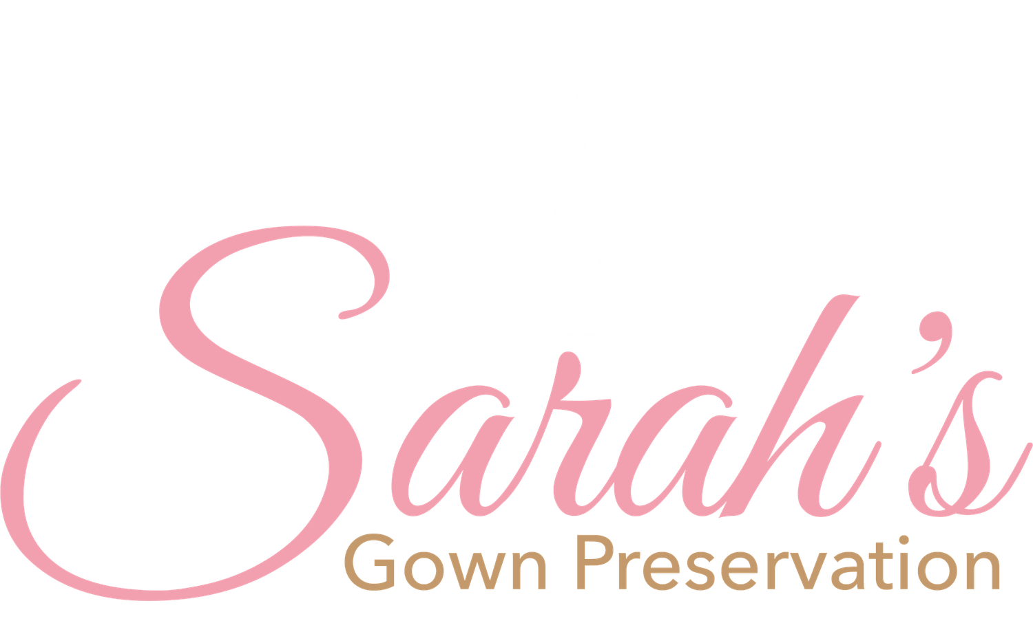 Sarah's Gown Preservation elegant pink cursive logo for professional wedding dress cleaning and storage services.