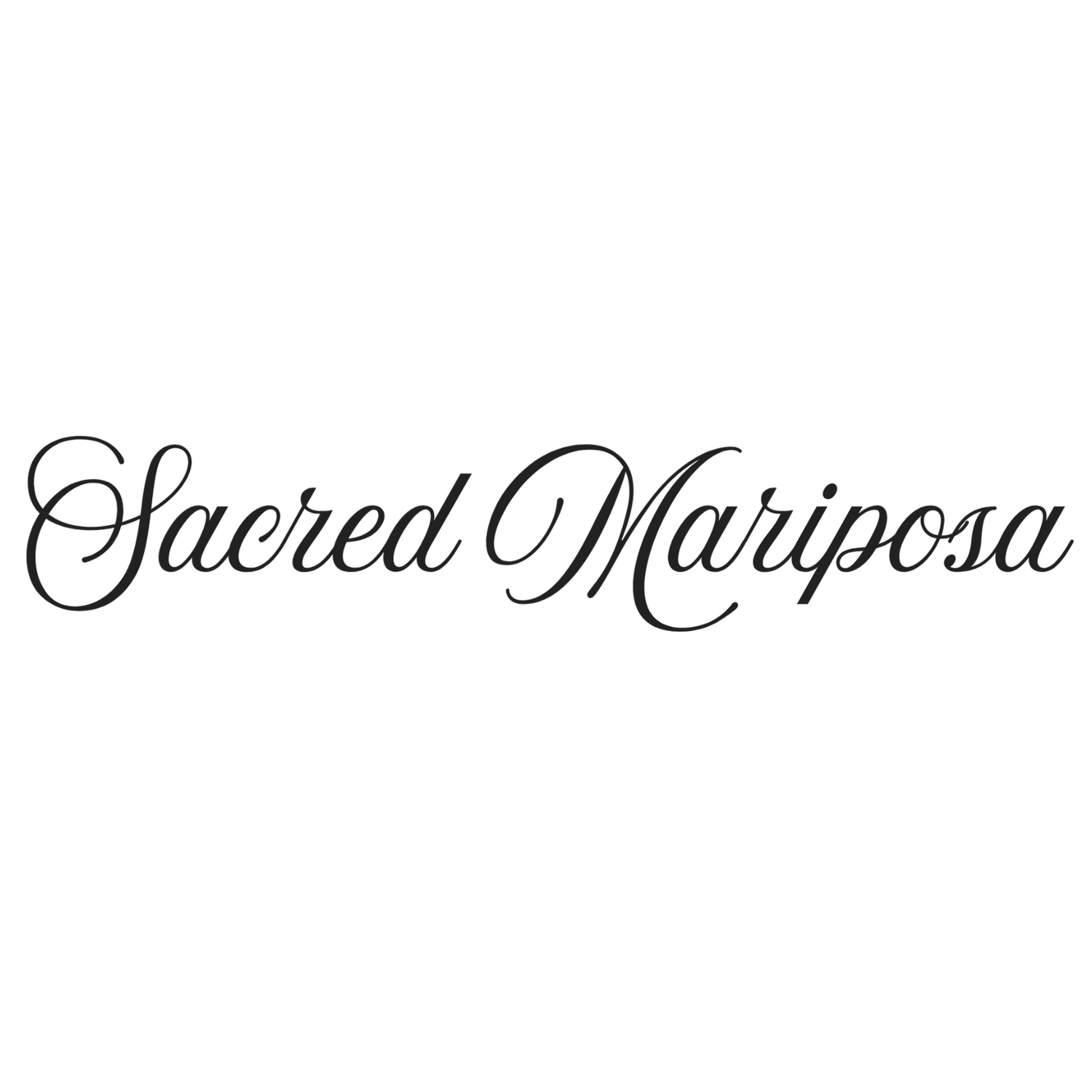 Sacred Mariposa elegant cursive script logo in black on white background for wedding officiant services.