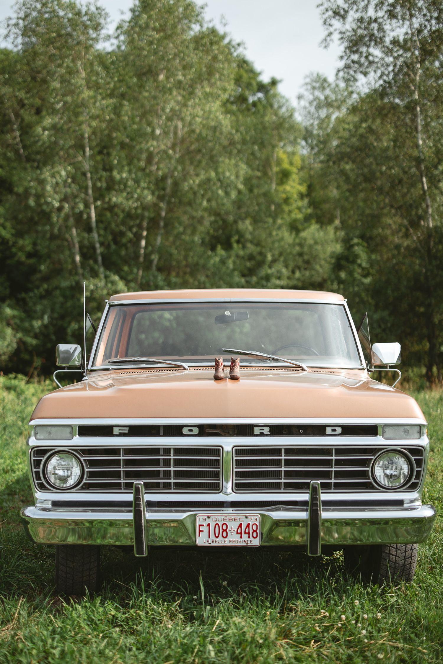 Ford classique des années 1960, vue frontale avec calandre chromée et phares
