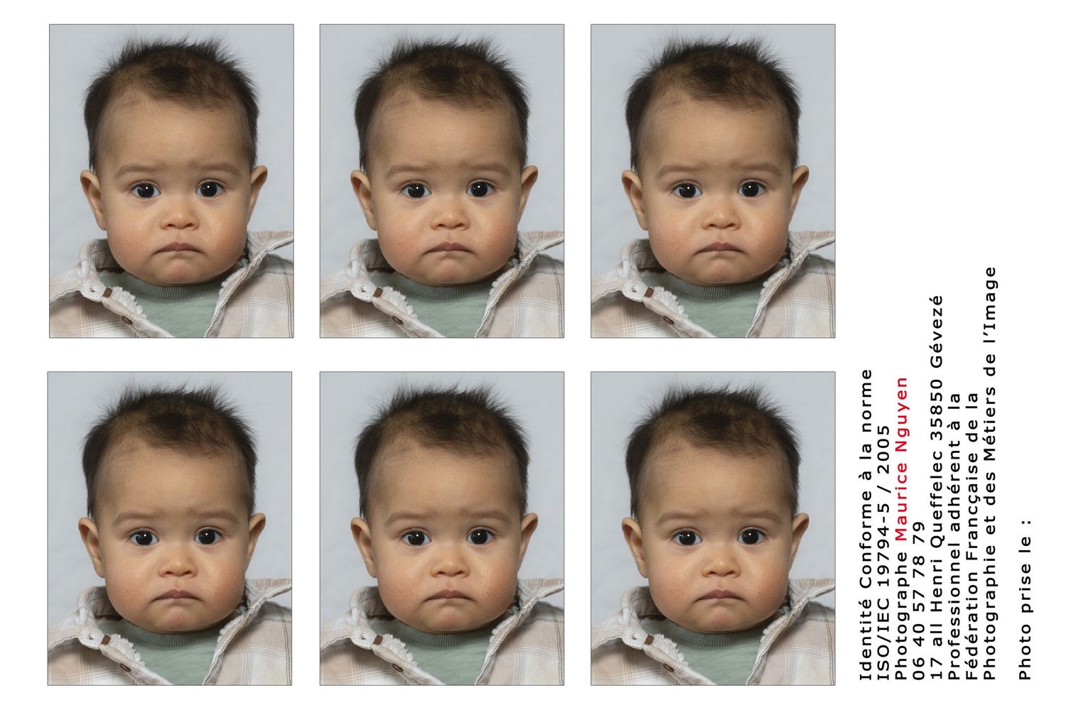 photographie de bébé, nourrissons, en studio. Passeport et carte d'identité