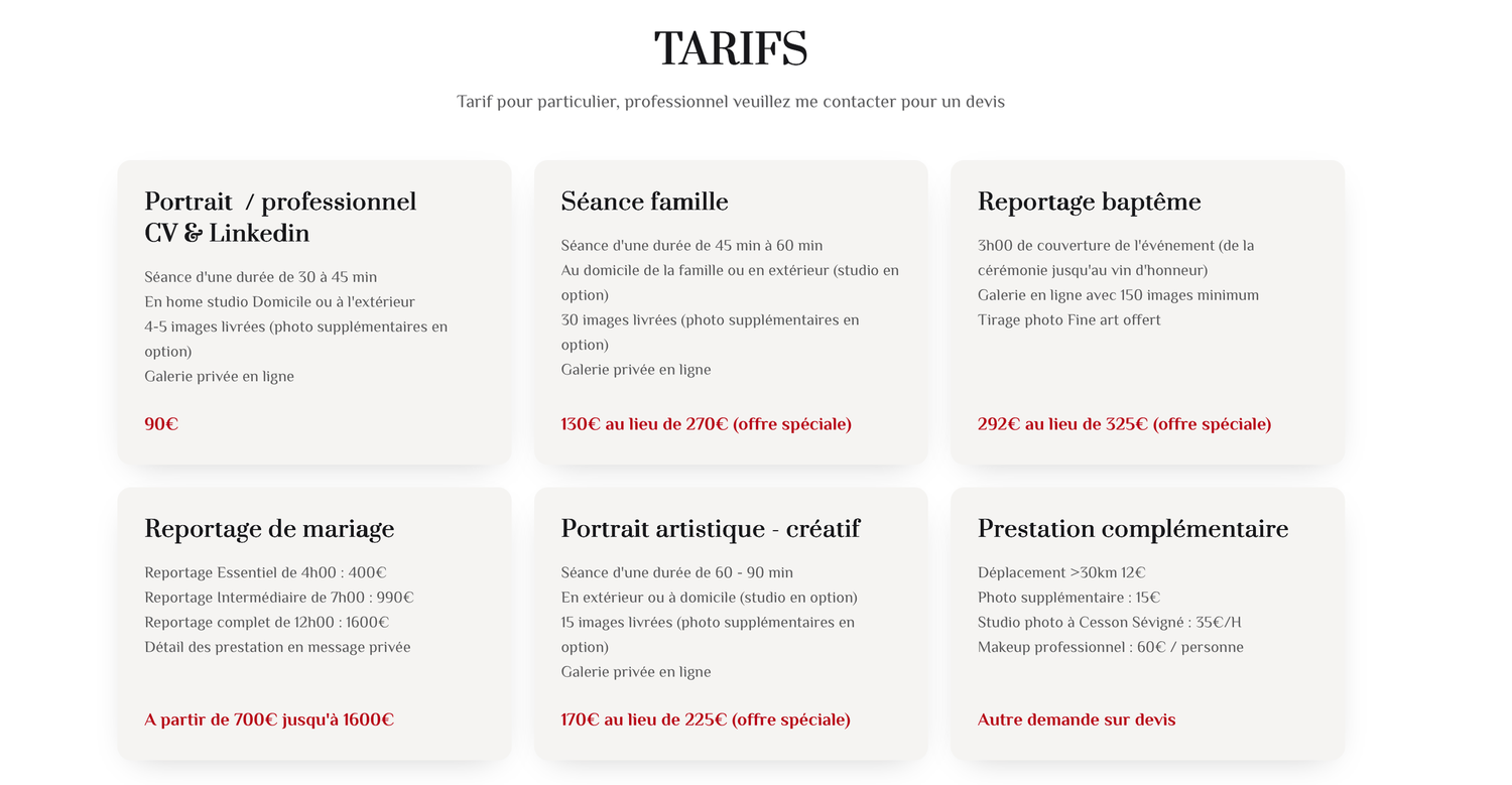 tarif photo, paiement par carte bancaire possible, devis et formule