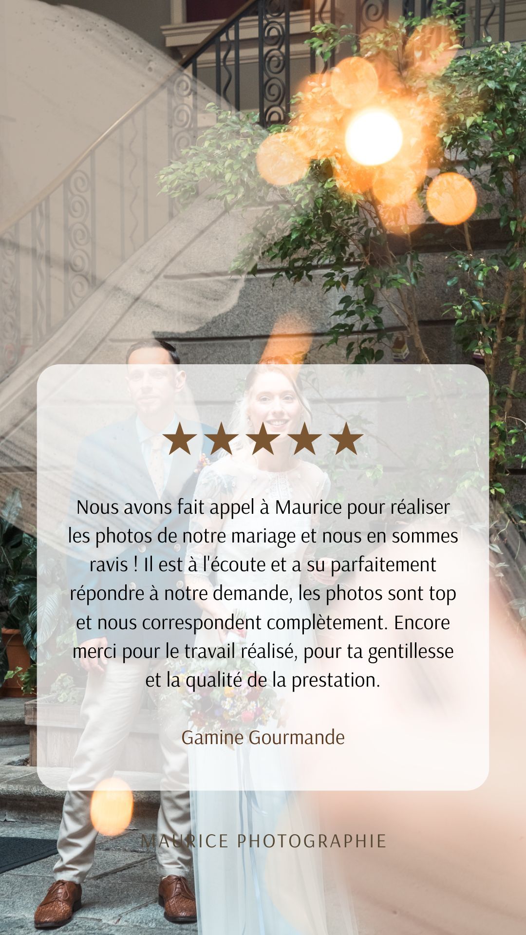 avis client suite prestation photographique, reportage de mariage, satisfait de mes services. Déplacement en Bretagne et France - portrait