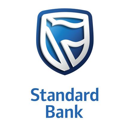 Standard Bank logo featuring a blue shield emblem with a wave design and bold blue text reading Standard Bank.