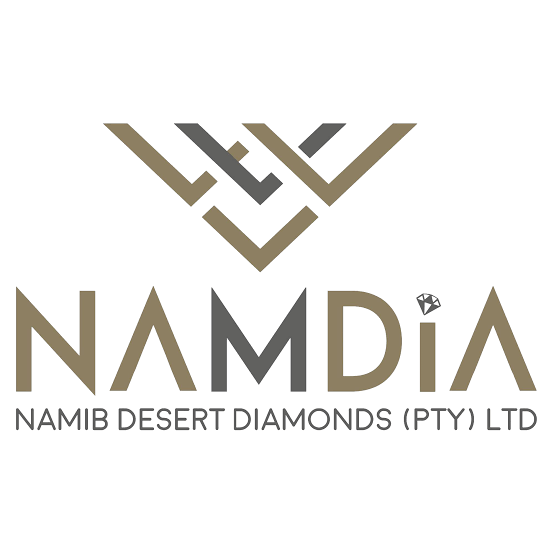 Namdia Namib Desert Diamonds PTY LTD logo featuring geometric diamond shapes in gold and grey tones.