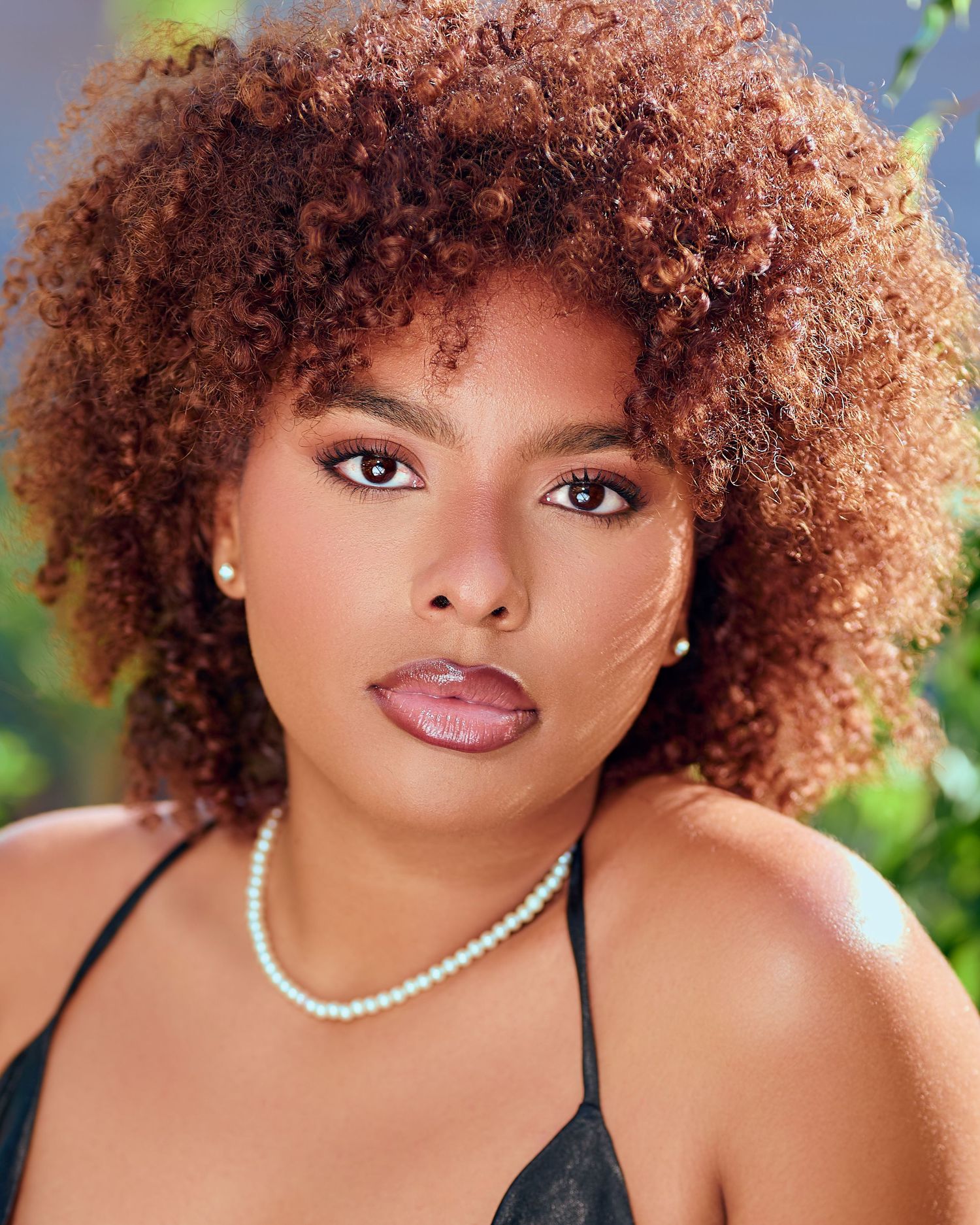 A series of portraits showing natural curly hair styled with volume and texture against a blurred background.