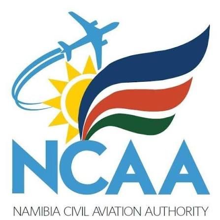 Namibia Civil Aviation Authority (NCAA) logo with airplane, sun, and national flag colors.