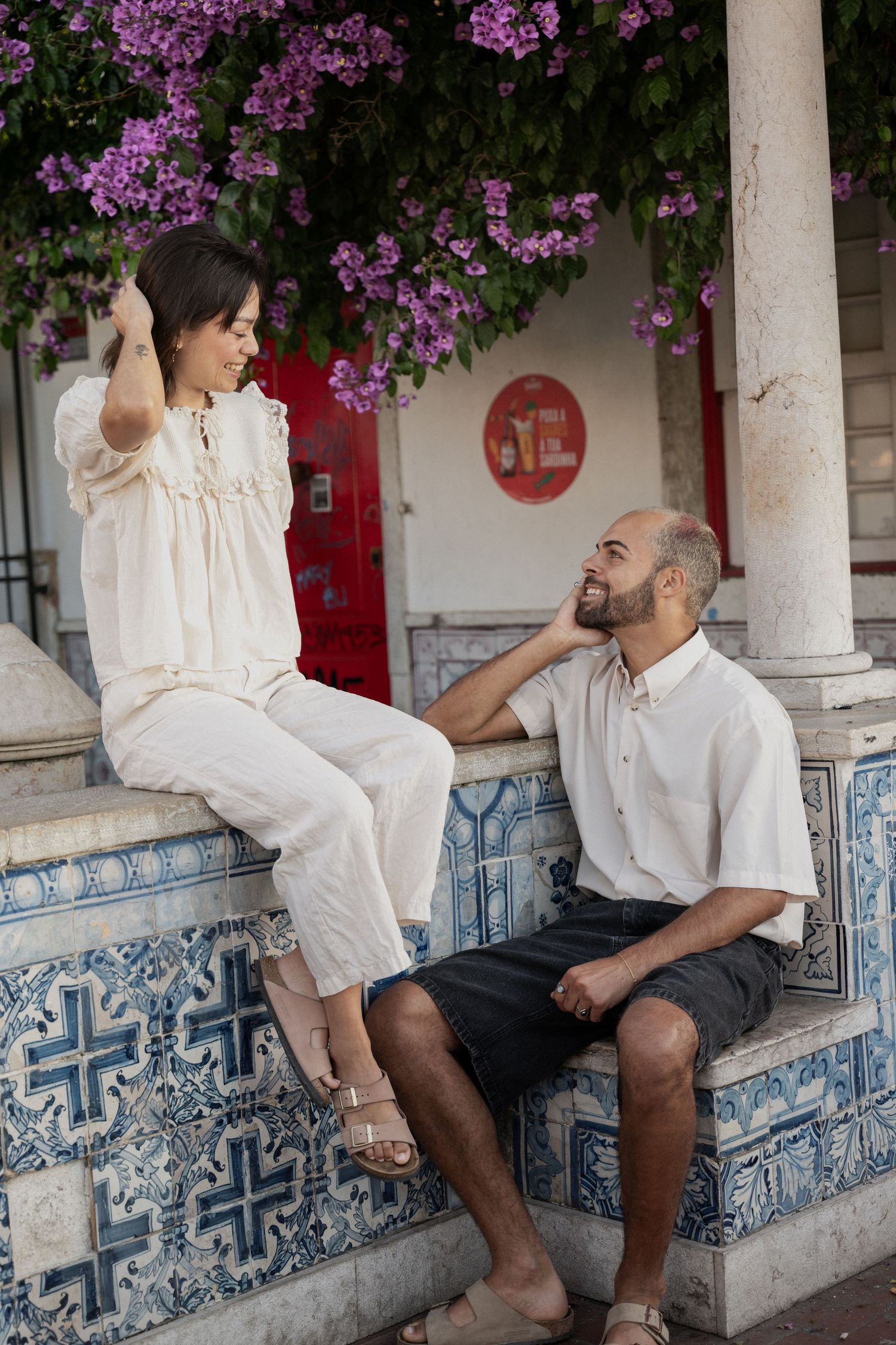 Lisbon Couple Photographer, Tiles, Romantic, Bouganvillea
