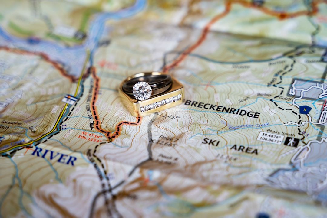 Close-up view of a topographic map showing trails and routes near Breckenridge ski area.
