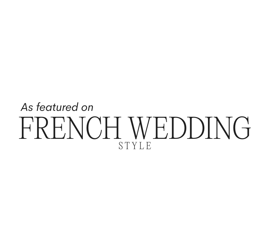 Elegant wedding magazine logo design featuring 'French Wedding Style' text in sophisticated typography.