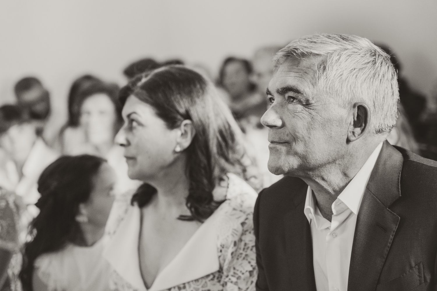 Black and white photographs of guests attending a formal event.
