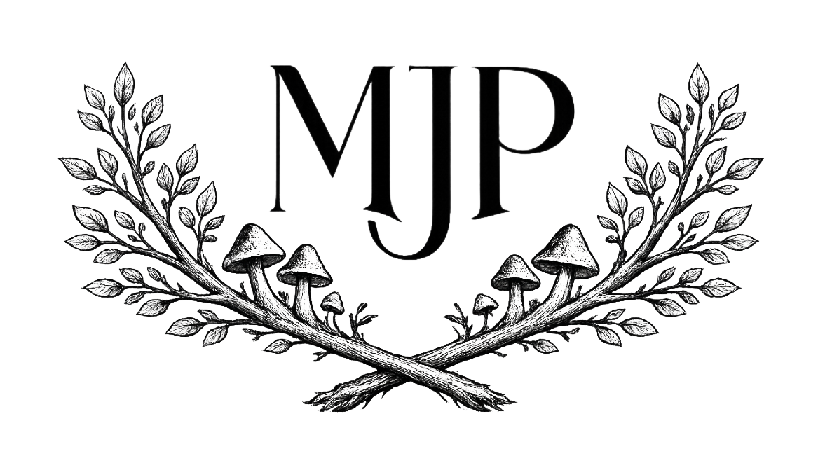 Decorative laurel wreath monogram designs in black and white.