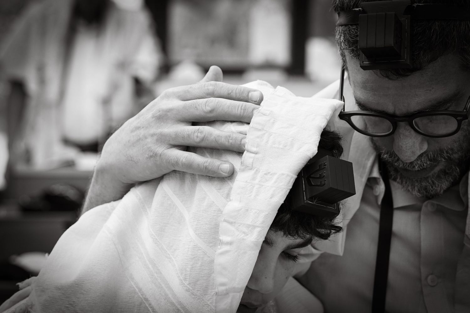 Black and white close-up photography with soft focus and artistic composition.