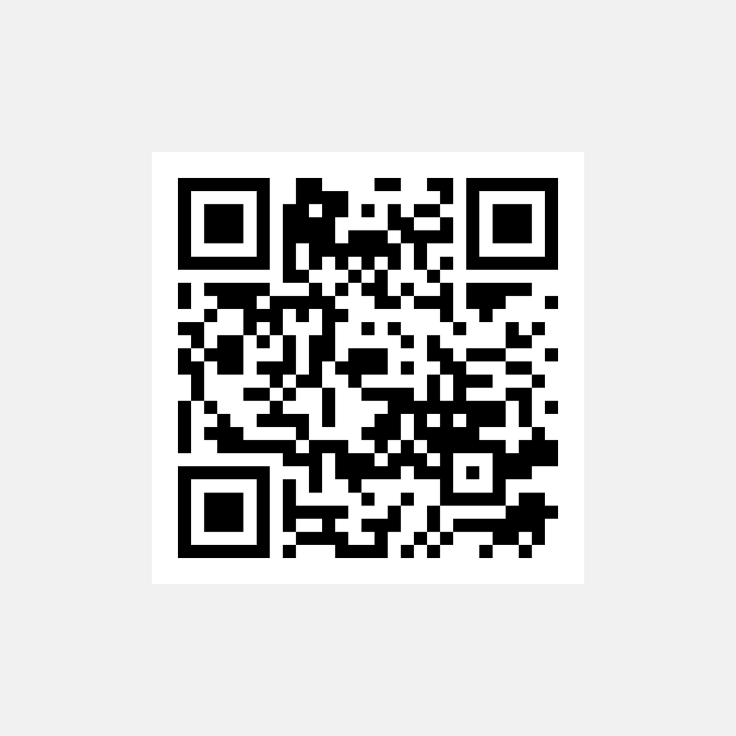 A black and white QR code pattern on a light gray background.