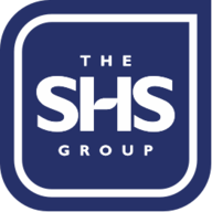 The SHS Group logo featuring bold white text on a navy blue rounded square background.
