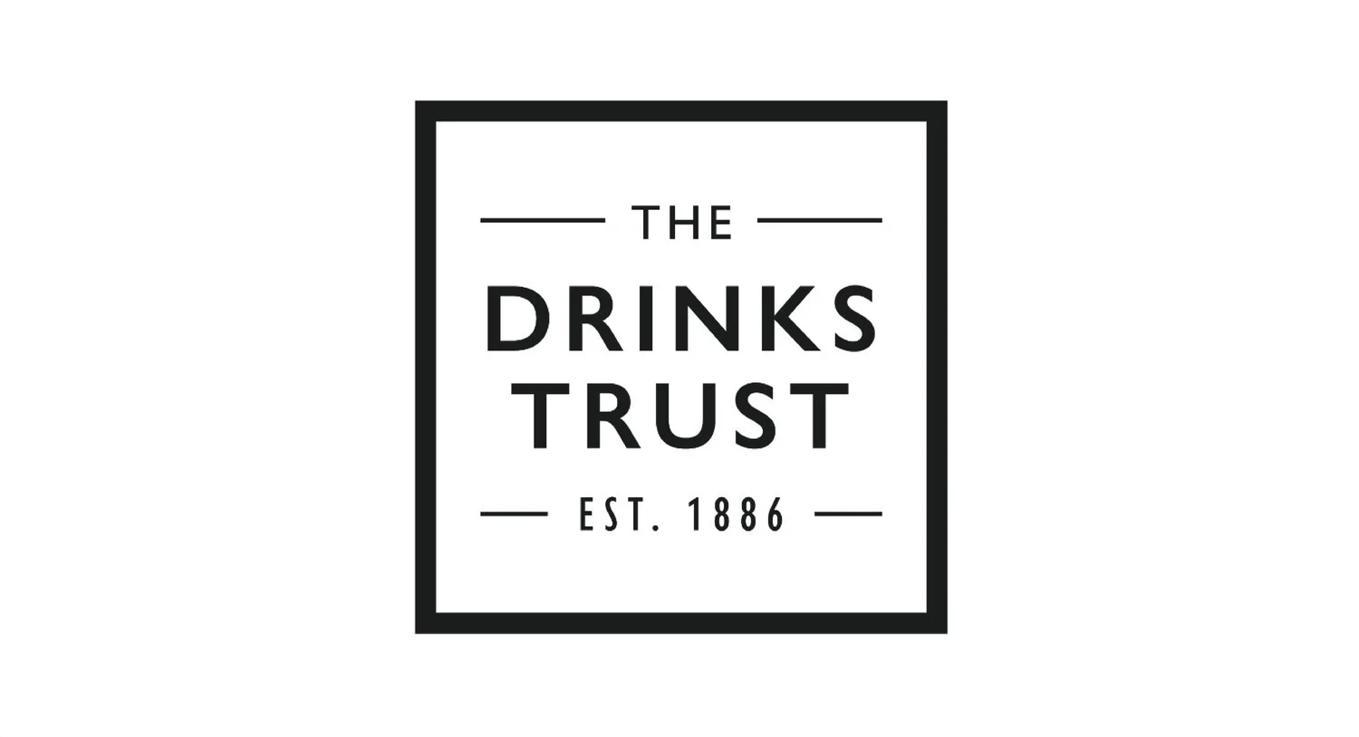 The Drinks Trust logo, established 1886, displayed in a bold black square border on a white background.