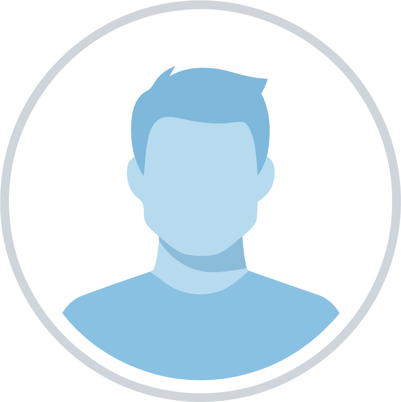 Generic male user profile avatar icon with light blue silhouette design in circular frame.
