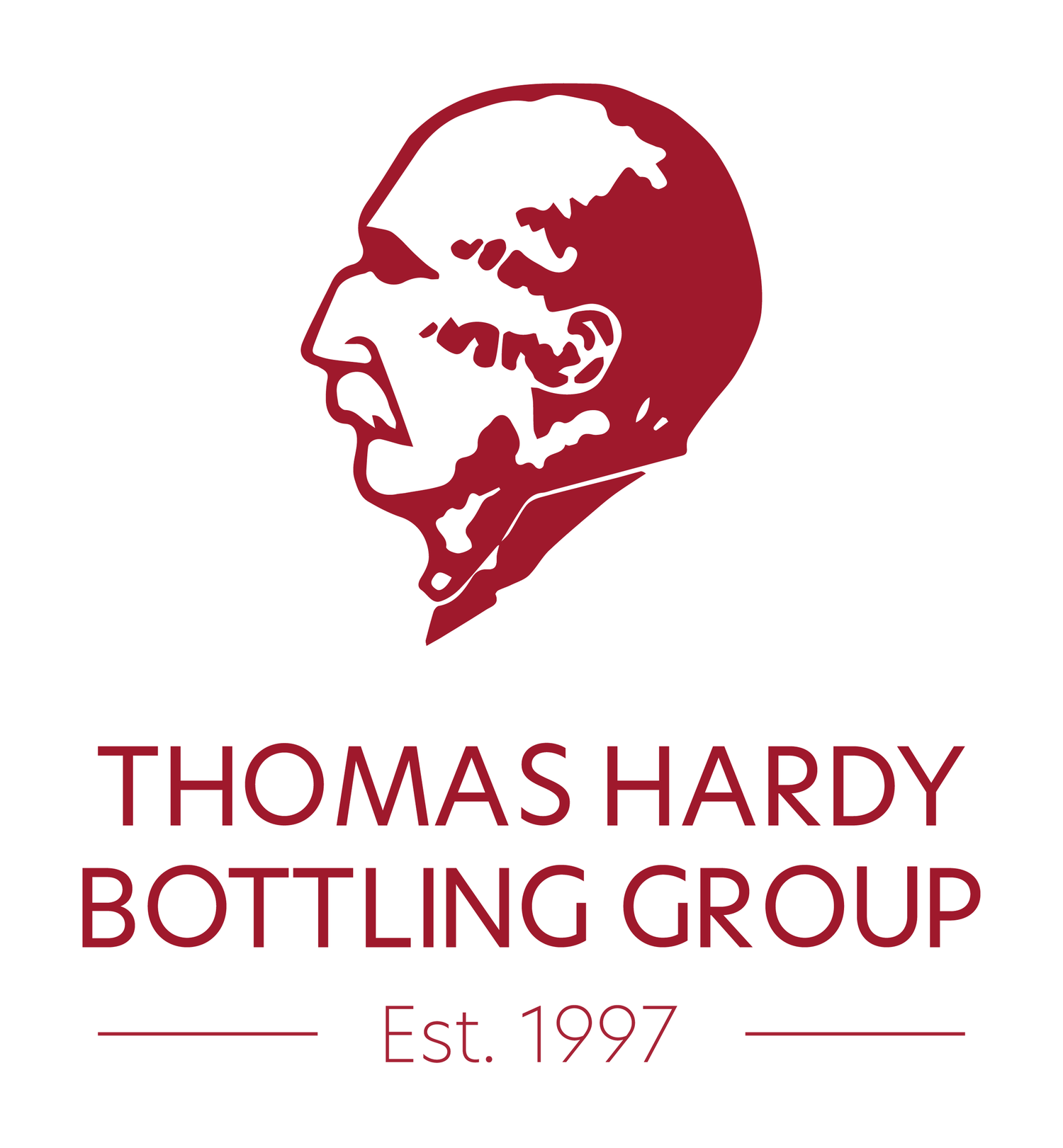Thomas Hardy Bottling Group logo featuring a profile portrait illustration and established 1997 text.