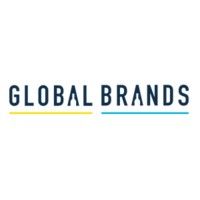Global Brands logo featuring bold navy blue text with yellow and blue underline accents on white background.