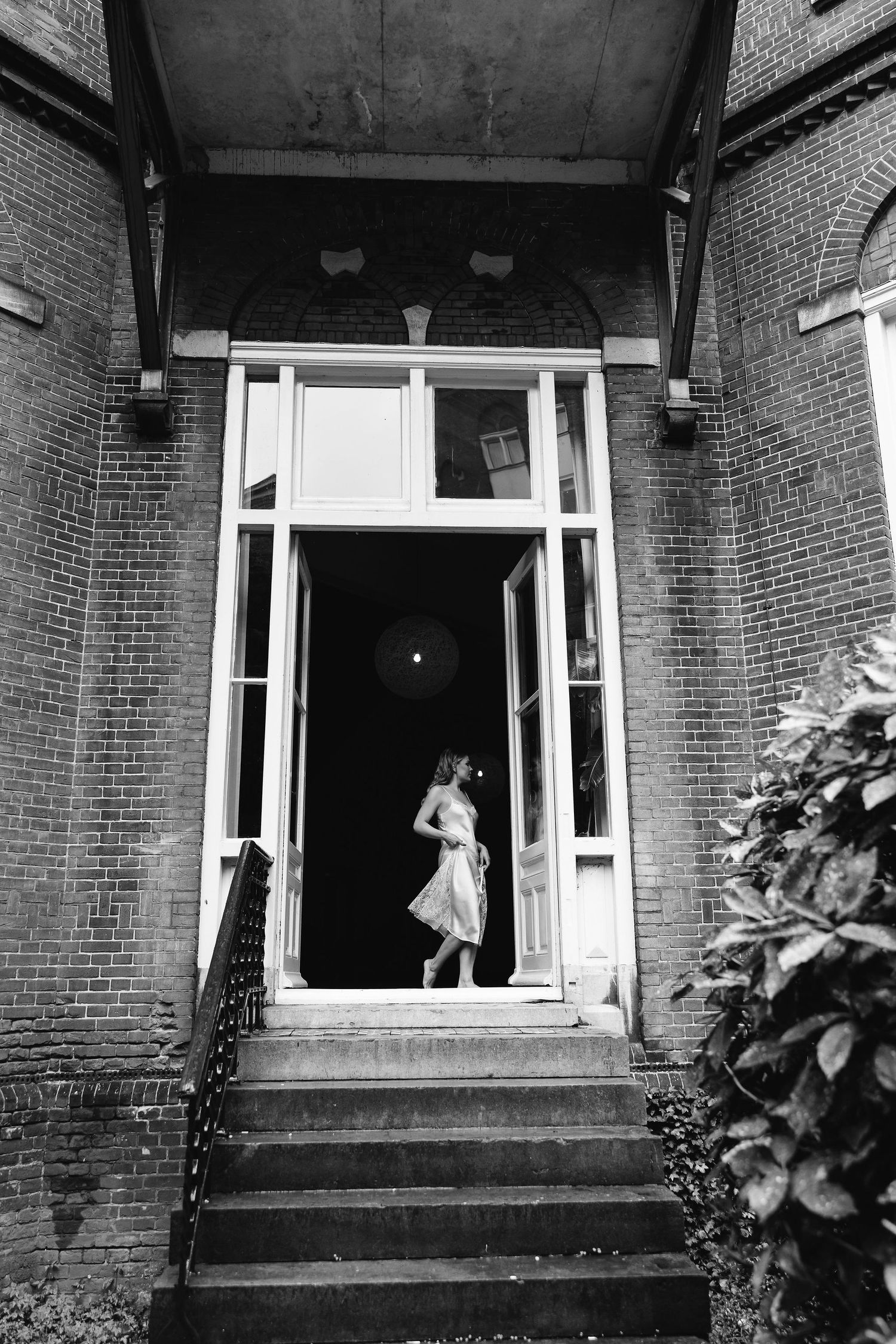 Series of architectural shots showing brick building exterior with windows.