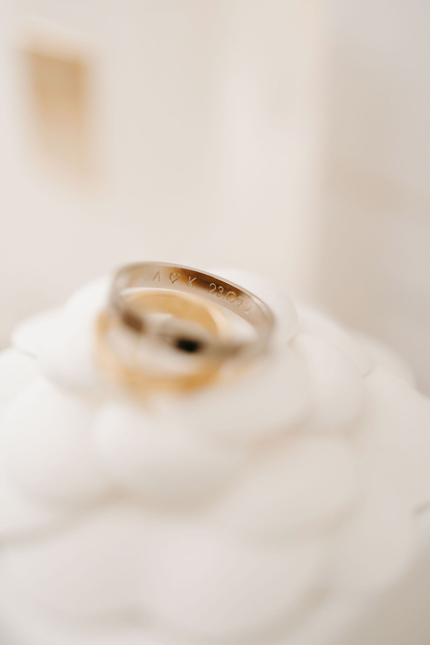 Macro shot of a wedding ring with soft focus background.