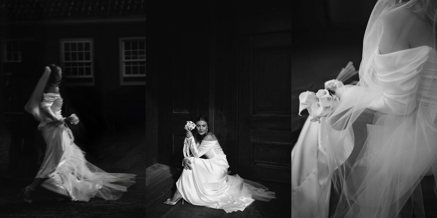 Intimate wedding preparations in a dimly lit classic interior setting.