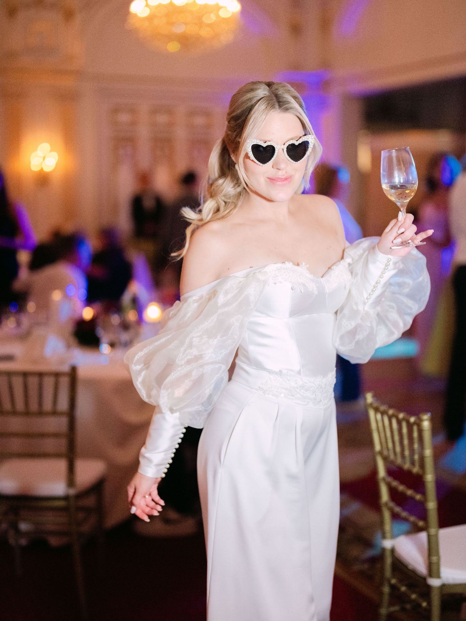 Flash shot of bride at Gundel Restaurant Budapest during a luxury destination wedding, captured in an elegant and timeless moment