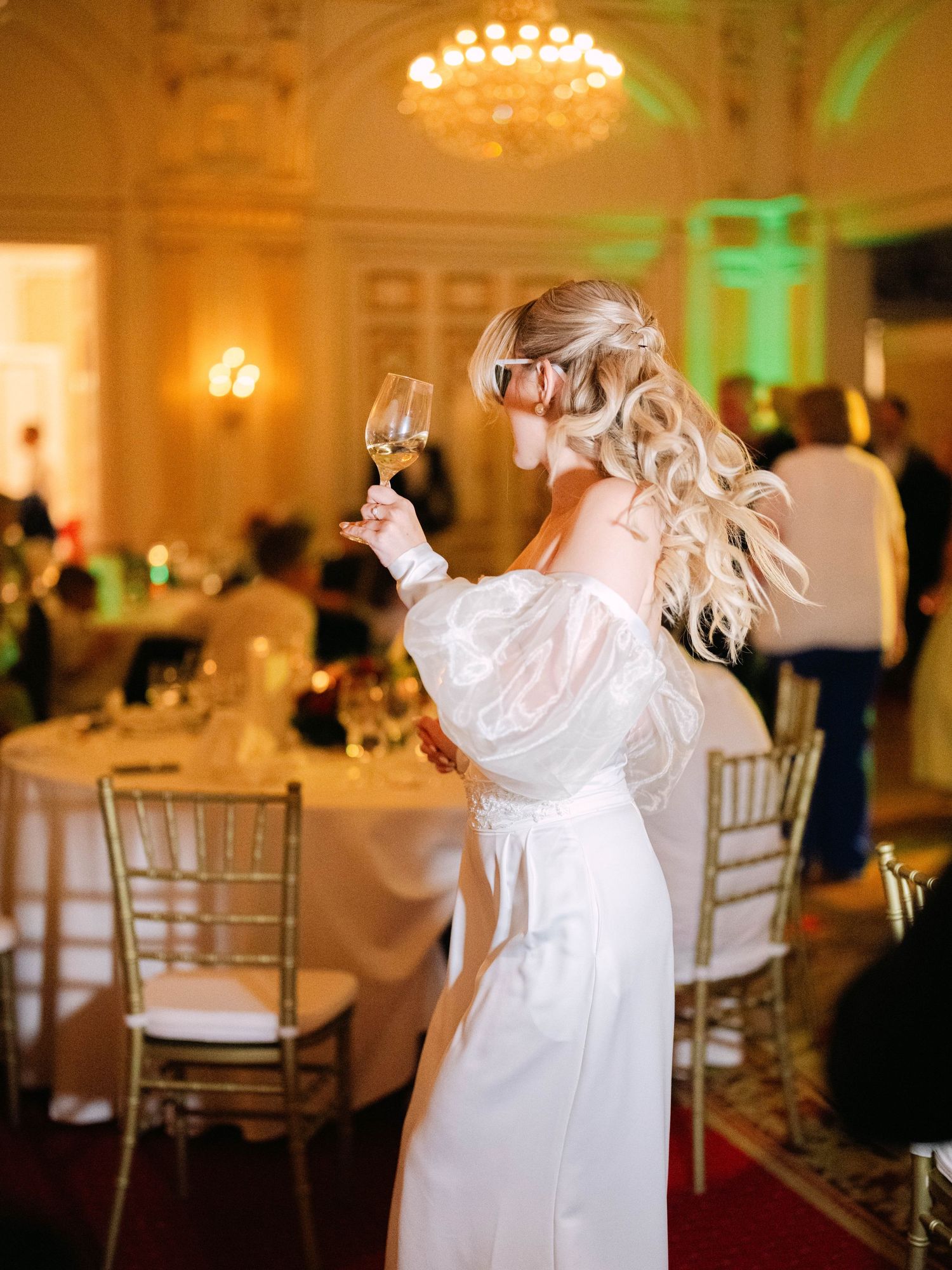 Flash shot of bride at Gundel Restaurant Budapest during a luxury destination wedding, captured in an elegant and timeless moment