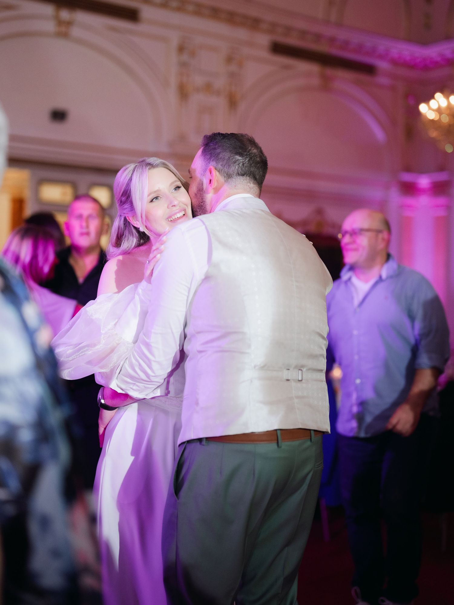 Elegant destination wedding party moments and dancing at Gundel Restaurant in Budapest, capturing the vibrant celebration and luxury setting