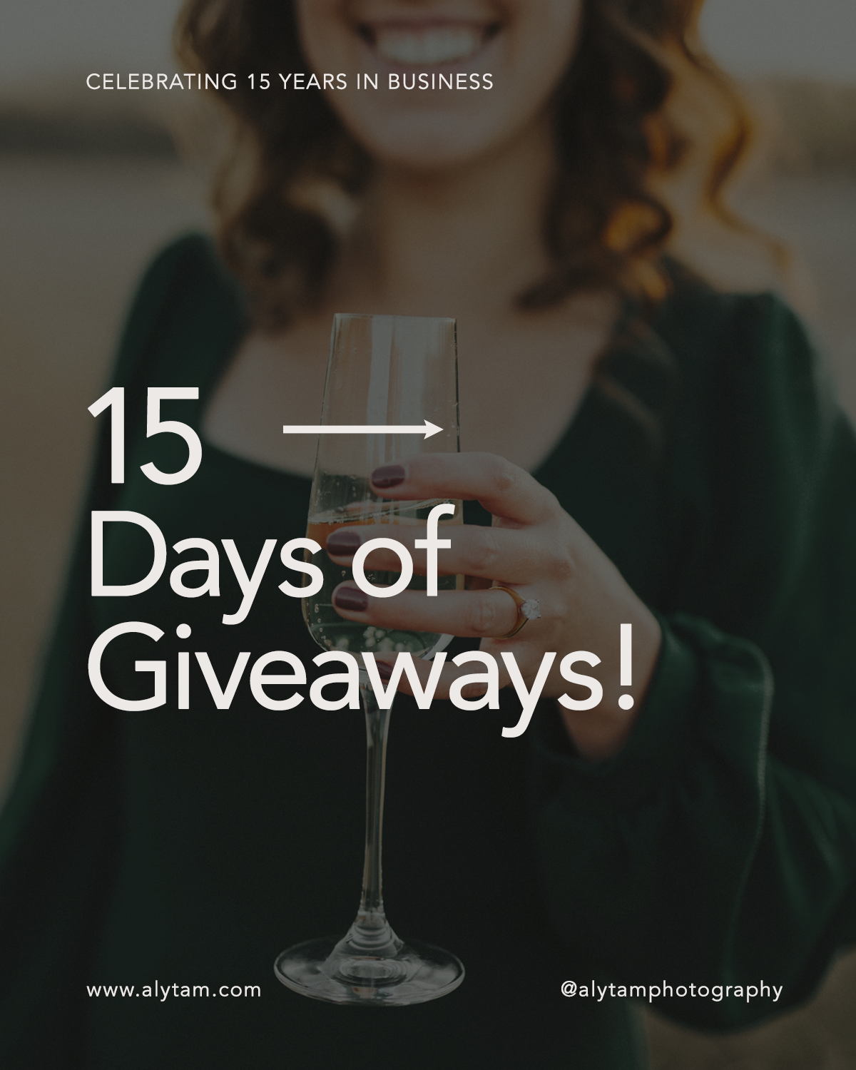Promotional image for 15 days of giveaway event with wine glass silhouette.