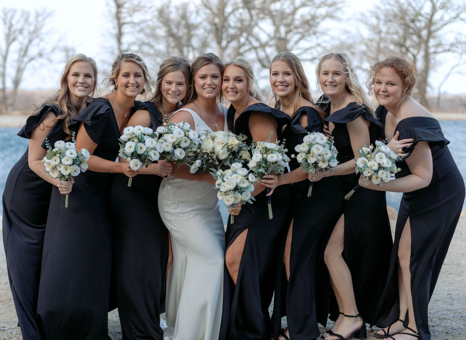 bridesmaid and brideat Country View Acres in Joice, IA
