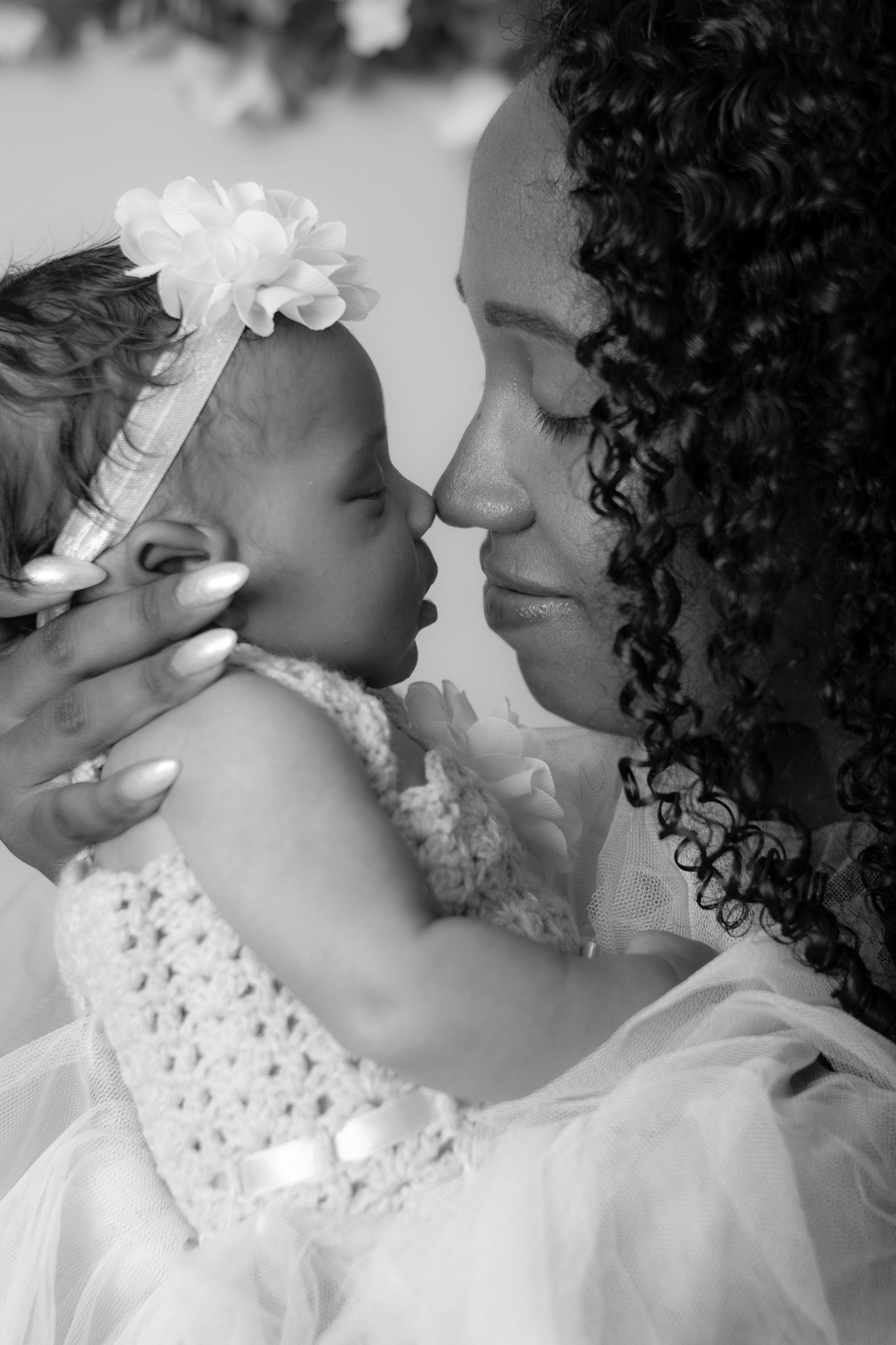Mother and daughter black and white photo