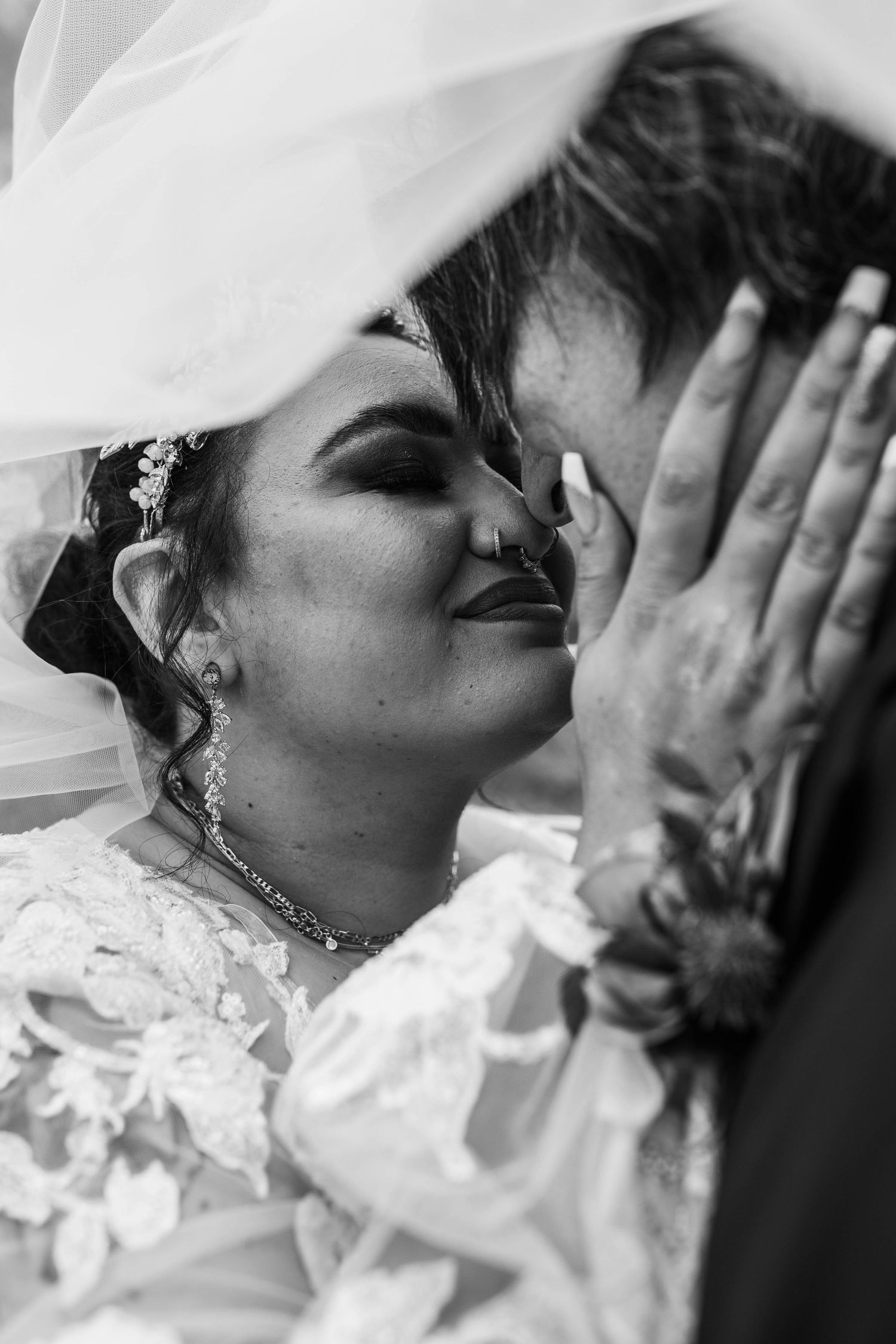 Black and white close-up of emotional wedding moments captured in sequence.