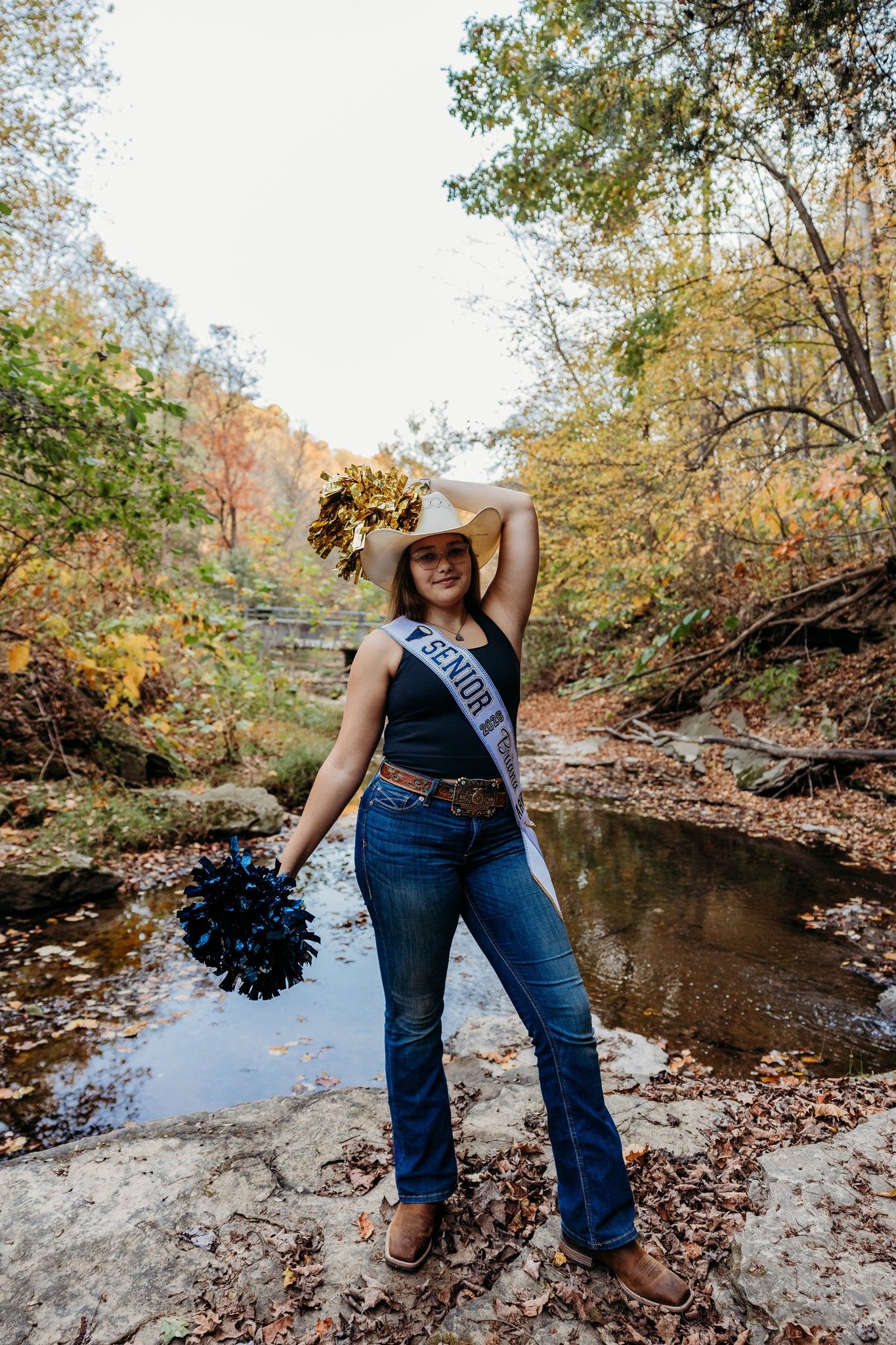 A scenic moment for this apollo ridge senior cheerleader at roaring run.