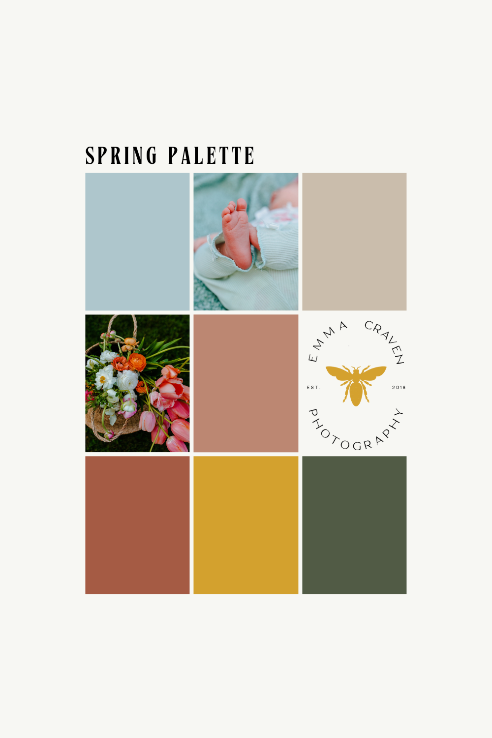 grid display of spring color palette to coordinate outfits for photos