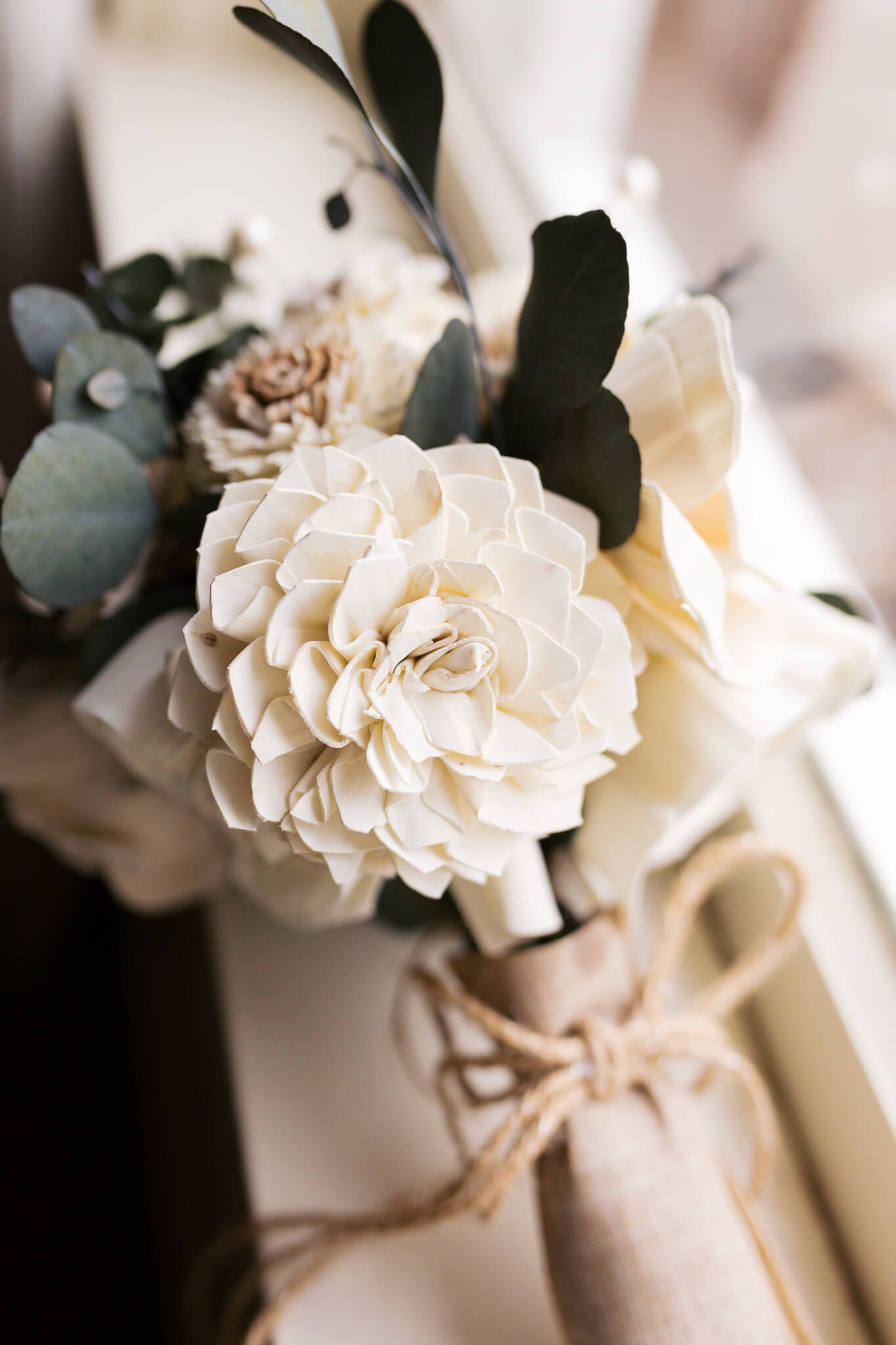 wood flower bouquet handmade by the bride