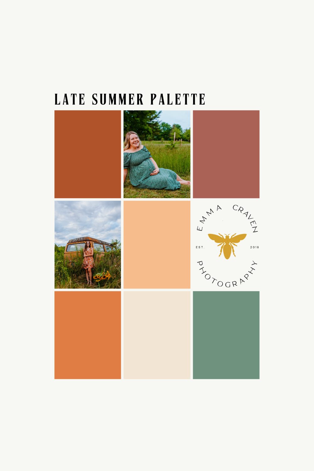 grid display of late summer color palette to coordinate outfits for photos