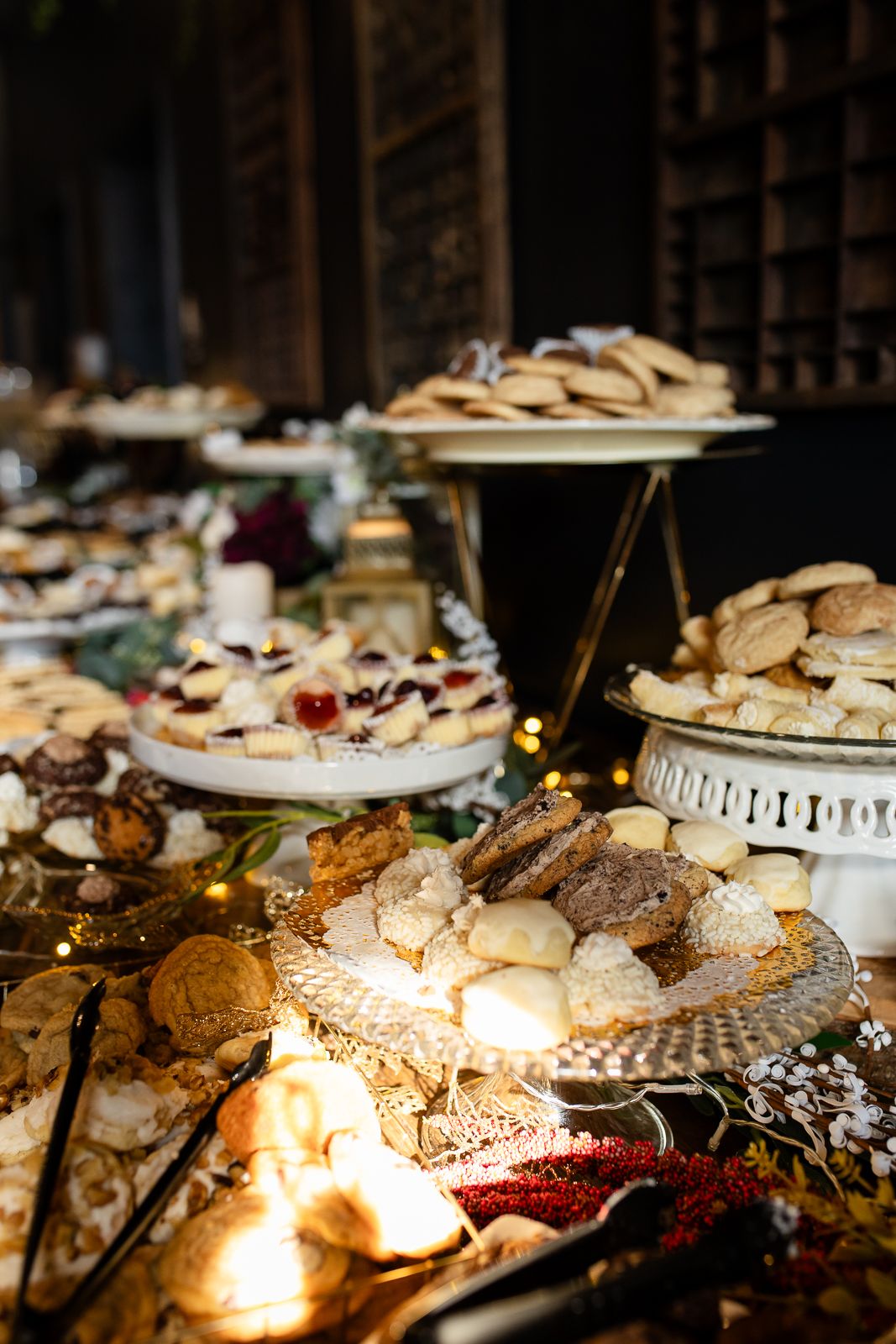 variety of handmade cookies on a crystal serving tray